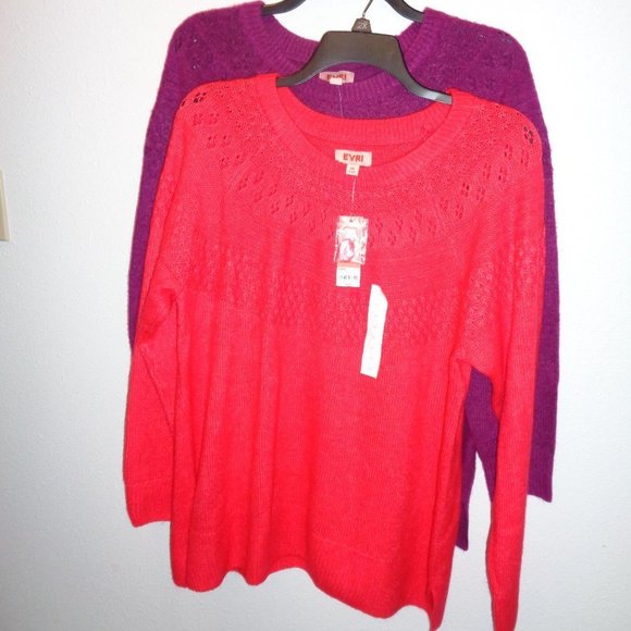 Evri Plus Size Crewneck Pointelle Sweaters Size 1X NWT Bundle of 2